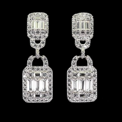 925 Sterling Silver Earrings Octagon Simulated Cz 5x3mm Gemstone Jewelry - Image 1 of 4