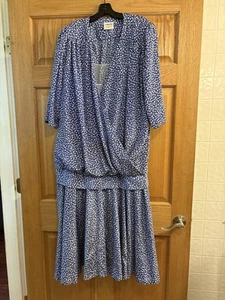 Vtg Whispers Drop Waist Floral Pleated Peplum Dress Size Blue White Women’s 18W - Picture 1 of 4