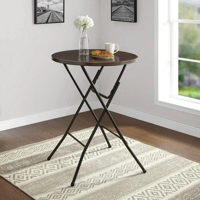 Mainstays 31" Round High-Top Folding Table, Walnut - Image 1 of 3