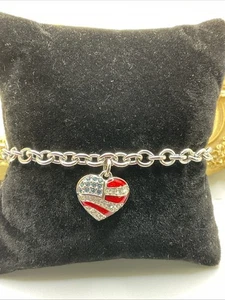 Vintage Swarovski Kristall Armband rot weiß blau Flagge & Herz Charm 7" - Bild 1 von 16