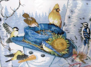 Kreuzstich-Set Schneemann mit Vögeln 14 Karat vorgedruckter Stoff 17 Zoll x 12 Zoll China - Bild 1 von 3