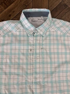Under Armour Men’s Fishing White & Teal Plaid Stretch Lightweight EXCELLENT 017 - Picture 1 of 10