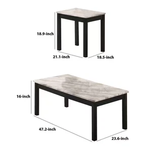 23.6 in Black and White 3 Piece Coffee Table and End Table with Faux Marble Top - Picture 1 of 3