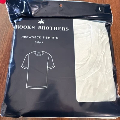 Paquete de 3 camisetas Brooks Brothers blancas 100 % algodón cuello redondo para hombre, L Foto 1 de 3