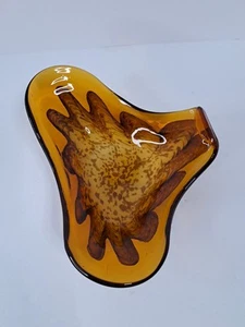 Amber Art Glass MCM Bowl Copper Aventurine Hand Blown Bowl Dish - Picture 1 of 6