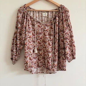 denim and supply ralph lauren Paisley Boho Top Long Sleeve Blouse Drawstring - Picture 1 of 10