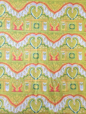 Light Cotton Fabric Lime Orange Yellow 45"× 3yds 70s Citrus Colors Intricate  - Image 1 of 4