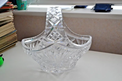 Großer Korb aus geschliffenem Kristallglas - 26 cm lang - #LM - Bild 1 von 4