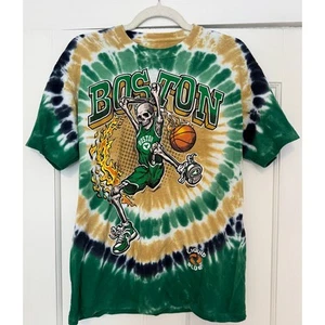 LIQUID BLUE Tie Dye Boston Celtics Basketball Dunker Skeleton T-Shirt Size M - Picture 1 of 3