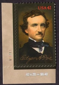 Scott #4377 Edgar Allen Poe (The Raven) Plate # Single Dark Stamp - MNH - Picture 1 of 1