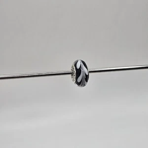 Genuine Pandora Black & White Swirly Swirl Murano Charm ALE 925 #790676 - Picture 1 of 4