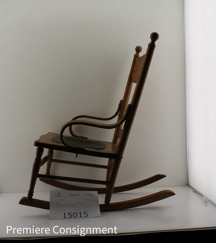 Antique Spaulding Fiere Tooled Leather Seat Solid Oak Childs Rocking Chair Cover