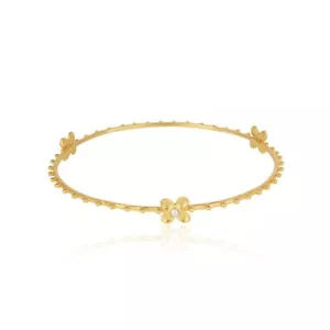 Designer Floral 925 Silver Bangle With 18K Yellow Gold On And Pearl Gemstone - Picture 1 of 6