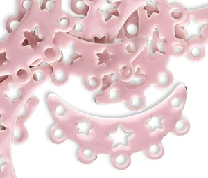 12 Silver Plated & Rose Enamel Moon 22x12mm Link Connectors with 5 Loops * - Picture 1 of 2