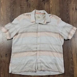 Tasso Elba Island Shirt Mens XL Beige Linen Blend Stripe Button Up Beach Preppy - Picture 1 of 7