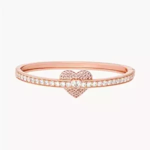 Michael Kors 14K Rose Gold-Plated Sterling Silver Pave Heart Bangle BNWT $250 - Picture 1 of 2