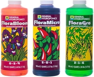 General Hydroponics Flora Series FloraMicro FloraBloom FloraGro 3 Bottles 1 QT - Picture 1 of 5