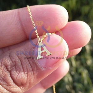 Letter M Yellow Gold Solid 14k Chain Necklace Party Wear Minimalist Jewelry Gift - Picture 1 of 23