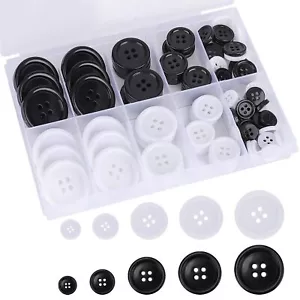Sewing Buttons 100Pcs Black White Craft Shirt Buttons, Round Resin 4 Hole - Picture 1 of 8