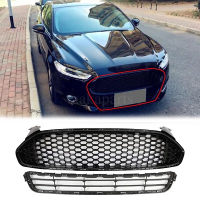 Front Bumper Grill Kit Honeycomb Upper&Lower Grille Fit Ford Fusion 2013-2016 Foto 1 de 4