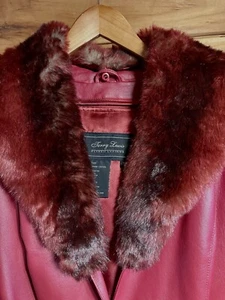 Vintage Terry Lewis Classic Luxuries Women’s RED Full Leather Coat Faux Fur Sz M - Picture 1 of 8