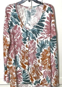 Generation Woman's Large Soft Loose Stretch Tunic Top Sunburst Tie Dye V-Neck T8 - Picture 1 of 6