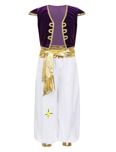 Boys Arabian Prince Costume Cosplay Party Cap Sleeve Vest with Pants Deluxe Set - Picture 1 of 41