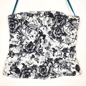 White House Black Market Größe 8 Blumenmuster Bustier Korsett schwarz weiß grau  - Bild 1 von 20