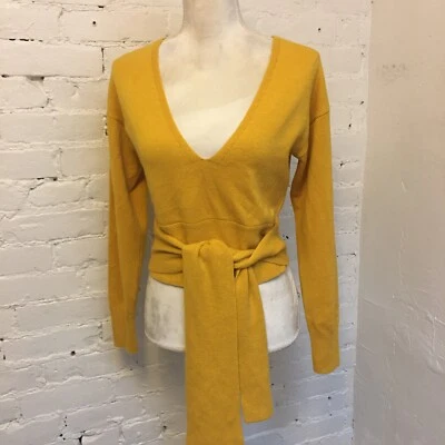 Ramy Brook cropped tie waist v neck sweater golden yellow size small - Image 1 of 4