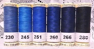 6 dark blue colors GUTERMANN 100% polyester Sew-all thread 110 yard Spools - Picture 1 of 4