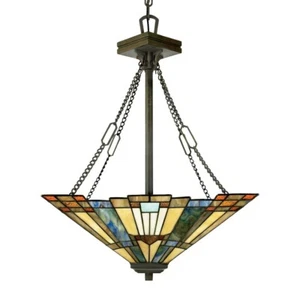 Luce a Sospensione Plafoniera Lampada Vetro Tiffany Metallo D 44,5cm Sala Pranzo - Foto 1 di 2