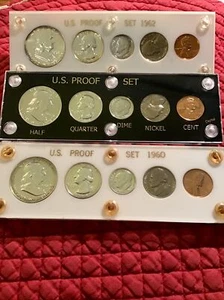 2, 1960, 1, 1962 GEM SILVER Proof Sets, Capital Holder. Blazing Luster, Toning! - Picture 1 of 2