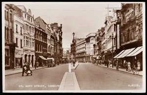 St. Mary Street Louis Restaurant Cardiff Wales RPPC Postcard - Picture 1 of 2