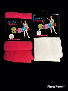 Lot Of 2 Girl’s Tights By Sophia Sz S 1-3 Soft Acrylic Brignt Pink & White New - Picture 1 of 5