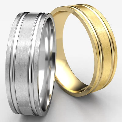 Comfort Fit Parallel Grooves 7mm Carved Man Men's Wedding Band 14k White Gold - Image 1 of 4