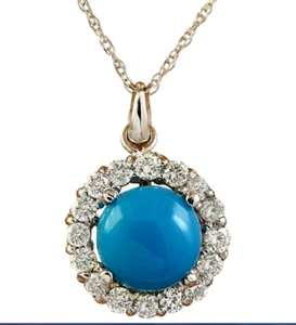 0.50ct Natural Round Diamond Turquoise 14K Solid White Gold Anniversary Pendant - Picture 1 of 3