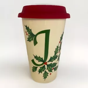 Lenox Vacaciones Navidad Térmica Viaje Café Porcelana Taza Monograma J Rojo - Imagen 1 de 6