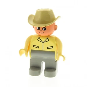 1X Lego Duplo Figure Man Gray Cowboy Jacket Beige Hat 4555pb039 - Picture 1 of 1
