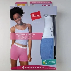 NWT Hanes Boyfriend Cotton Stretch Mid-thigh Briefs Sizes 5, 6, 7, 8 &9 Tagless - Picture 1 of 8