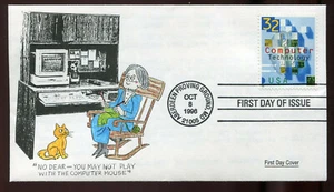 #3106 32c Computer Technology CPC Johns??  Hand Painted Cachet FD8320 - Picture 1 of 2