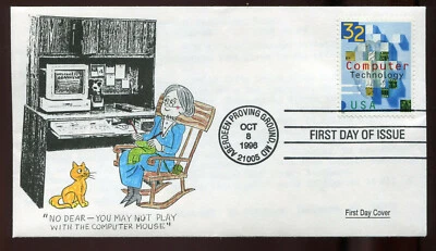 #3106 32c Computer Technology CPC Johns??  Hand Painted Cachet FD8320 - Image 1 of 2