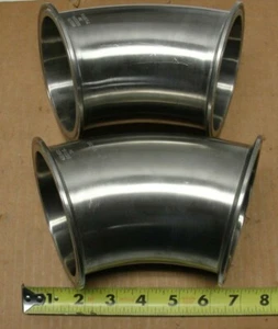 2 Stück Edelstahl 45 Grad Tri Clamp 4" Winkelklemme Fitting gebraucht - Bild 1 von 5