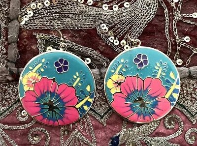 Opulelent Statement Ohrringe Groß Leicht Türkis Bunt Rund - Bild 1 von 4