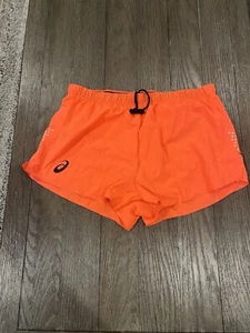 Mens ASICS Neon Orange Lined Running Shorts Large - Picture 1 of 1