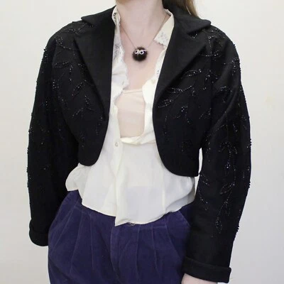 Vintage 50s Cropped Blazer Bolero Beaded Leaves by Forstmann Molly Designs - Image 1 of 4