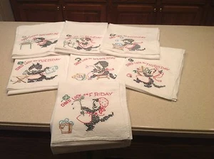 Toallas de Plato Bordadas De Colección Días De La Semana COMPLETAS GATO SUPER LIMPIAS BUENA SUERTE - Imagen 1 de 11