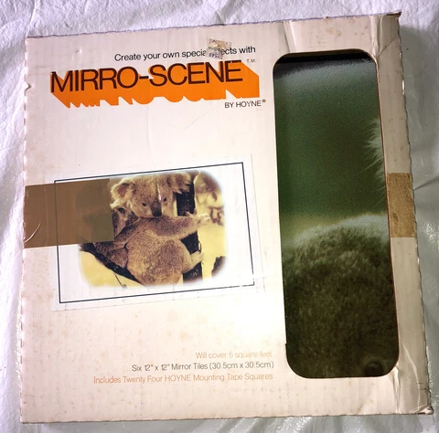 Hoyne Mirro Scene Koala Bears 12"x12" 6- Pack Glass Mirror Tiles NOS vtg 70s USA Cover