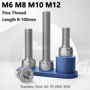 M6 M8 M10 M12 Fine Thread Socket Cap Screw Allen Bolt A2 Stainless Steel DIN 912 - Bild 1 von 87