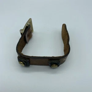 Wide Cuff Watch Brown Leather Band Strap Wristwatch Ladies Hand Painted Vintage - Picture 1 of 8