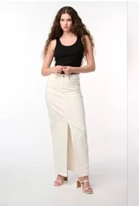NWT! Blank NYC Hip & Trendy See You Again Long Denim Maxi Skirt Ecru Cream Sz 27 - Picture 1 of 15